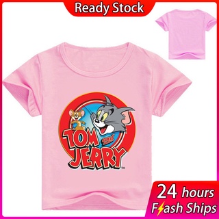 Listo STOCK 2021 verano ropa de los niños de dibujos animados gato y ratón impresión multicolor camiseta corta niños sudadera multicolor top