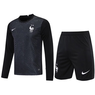 21-22 francia manga larga negro fútbol portero traje de alta calidad ropa de fútbol S-2XL