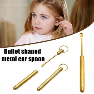 Color dorado plegable tipo limpiador de cera de oreja, cuchara de oreja de alta calidad, llavero portátil plegable herramienta de recolección de orejas