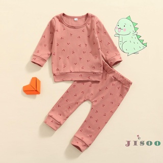 Soo-2 piezas de trajes de estampado de cereza para bebés, sudadera con cuello redondo, manga larga, Casual, pantalones