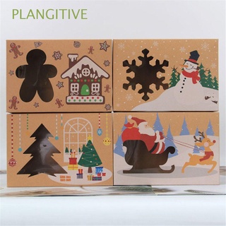 PLANGITIVE 4Pcs/Set Hot Cake Package Party Supplies Christmas Decor Paper Gift Box Wedding Favors Plastic PVC Kraft Paper Kids Gift Present Case Candy Wrapping Bag