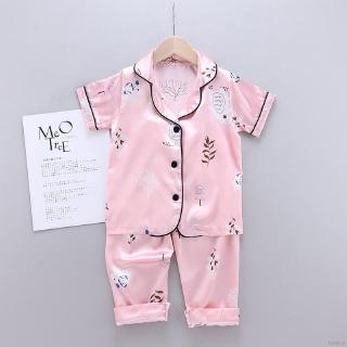 Ruiaike bebé niños niñas niños lindo oso impresión ropa de dormir pijamas conjunto de manga corta/largo pantalones de seda satén pijama (3)