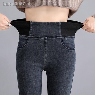 En stock De Las Mujeres s De Talle Alto Más Lana jeans Delgado Adelgazar Cintura Elástica Pies Pequeños Pantalones 2020 Otoño E Invierno Modelos El Tamaño De Los