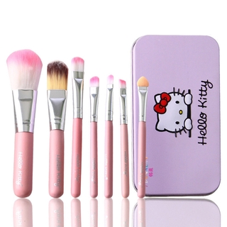 Hello Kitty Rosa Negro 7 Piezas Brochas De Maquillaje Con Hierro Mini Caja Kits De Herramientas Faciales Cepillos Cosméticos Polvo Maquiagem