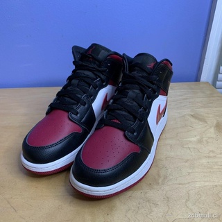 air jordan 1 mid gs «bred toe» negro noble rojo aj1 zapatos de baloncesto 554725-066