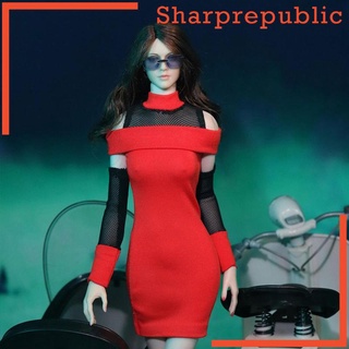 [SHARPREPUBLIC] 1/6 mujeres soldado mujer modelo accesorios ropa, vestido corto conjunto para Hottoys, 12 pulgadas ropa de muñeca - vestido apretado rojo (5)
