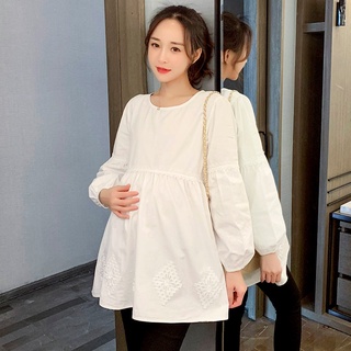 6602 vestido de maternidad primavera otoño manga larga camiseta Tops O cuello suelto elegante blusa para mujeres embarazadas mamá Tops