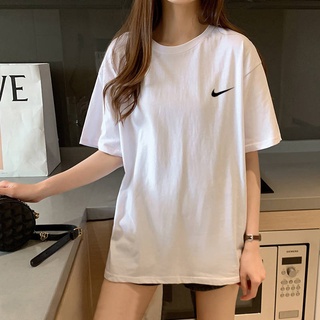 Ropa de mujer 100% algodón 2020 verano nueva camiseta de manga corta mujer suelta NK salvaje manga larga instalada gancho impresión Top (1)