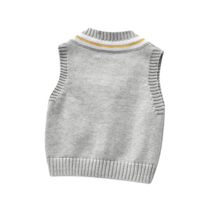 ✣Eo♥Chaleco de los niños, tejer gruesa aguja sin mangas jersey cuello en V línea de cintura hilo de recorte suéter de niño (8)