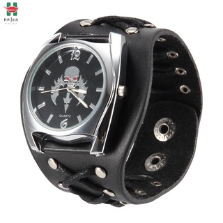 Nmj reloj de pulsera de cuarzo estilo Punk con diseño de calavera con correa remache para hombre y mujer
