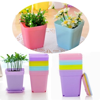 Macetas Cuadradas De Plástico De Color Caramelo , Decorativas Para Jardín De Oficina En Casa , Con Bandejas El Fondo Suculentas (2)