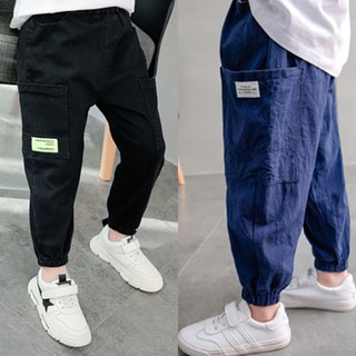 Pantalones de niño de algodón y lino sección delgada 2021 pantalones de mosquito estilo coreano guapo suelto casual pantalones para pequeños, medianos y grandes 8.17