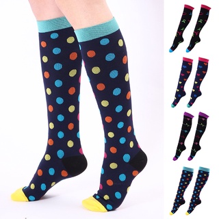 calcetines de compresión largos respirables con estampado de puntos de corazón coloridos para hombre y mujer