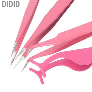 didid - juego de 4 pinzas de pestañas de acero inoxidable, punta curva, herramientas, color rosa (7)