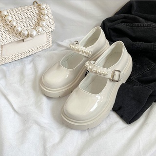 Estilo francés Retro estilo británico pequeños zapatos de cuero para las mujeres2021Primavera nueva perla palabra de hadas con plataforma zapatos de María Jane