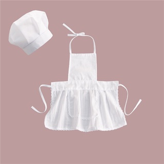 arca bebé niños niñas blanco chef disfraz de cocina sombrero y delantal conjunto cosplay recién nacido fotografía accesorios uniforme cocina hornear pintura desgaste trajes (2)
