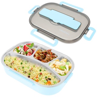 Caja Bento de acero inoxidable 304 a prueba de fugas, caja de almuerzo para adultos, con 4 compartimentos y cubiertos 2021