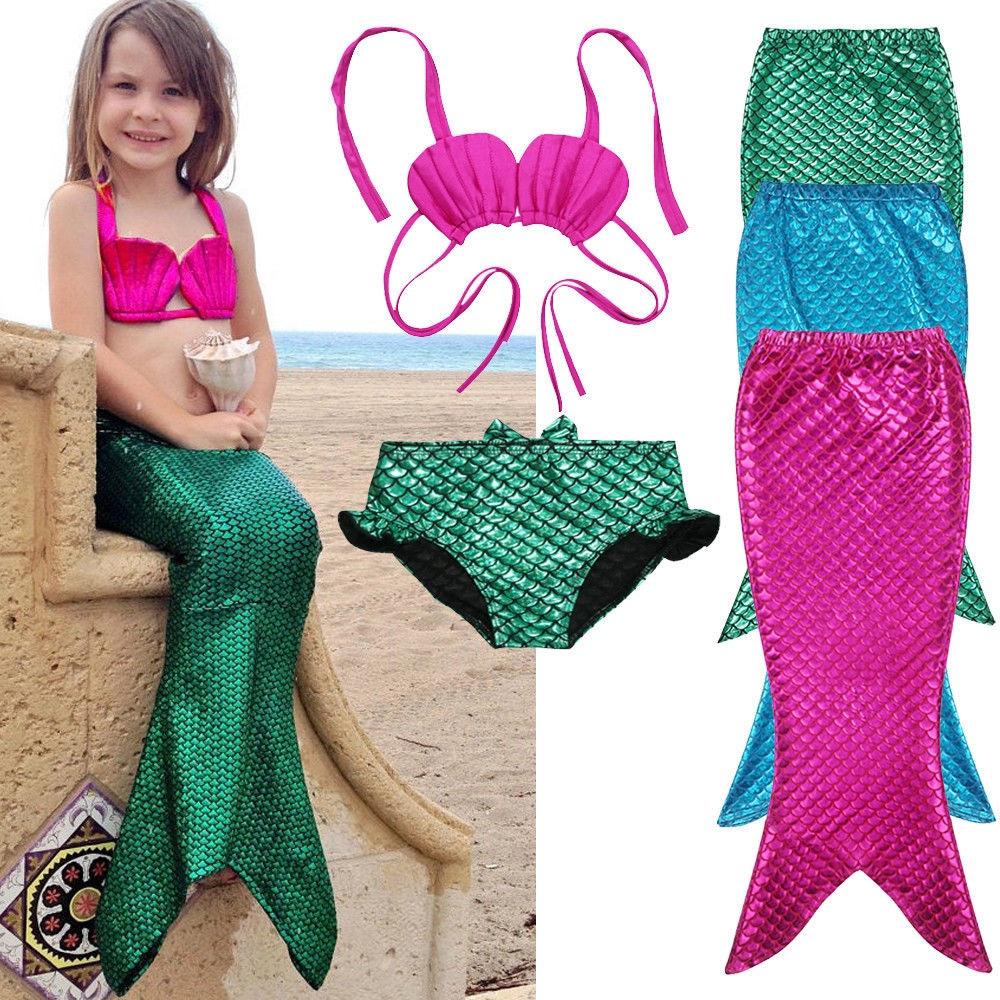 .sk-3pcs niña niños cola de sirena bikini conjunto traje de baño traje de lujo
