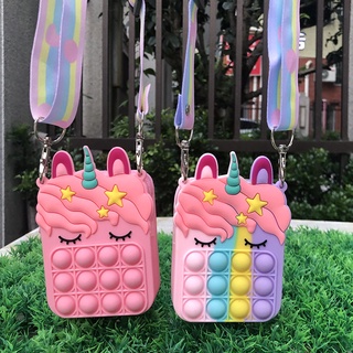 pop it monedero fidget juguetes de color arco iris lindo 3d unicornio empuje burbuja con crossbody bolsas de hombro