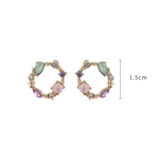 ganjou 1 Pair Alloy Studs Earrings Exquisite Geometric Rhinestone Wreath Piercing Ear Studs for Daily Life (5)