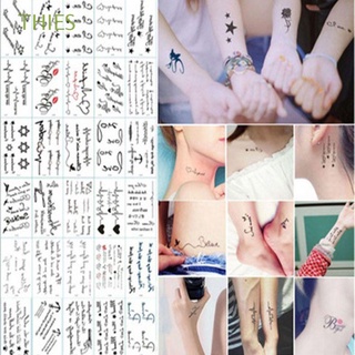 THIES Women Tattoos Men Sticker Temporary Tattoo Flower Fake English Words Love Rose Kids Body Art