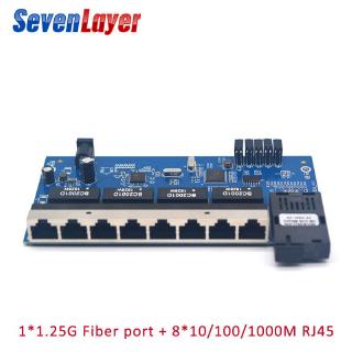 conmutador gigabit ethernet 8 rj45 1 sc fibra 10/100/1000m ethernet 1g8e fibra óptica convertidor de medios de un solo modo pcba