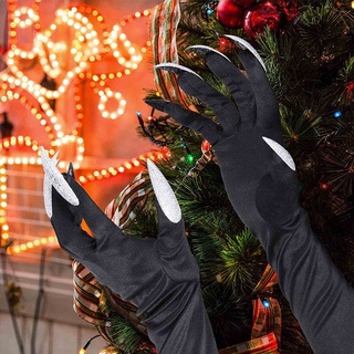 Hot++halloween guantes de uñas cosplay bruja horror disfraz decoración fiesta disfraz guantes adjuntos largas uñas (5)
