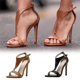 reborny_Fashion Sandalias De Mujer De Alta Hebilla De Cinturón Verano Peep Toe Zapatos