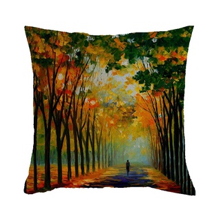 Cushion Cover Painting Landscape Tree Boat Home Bedroom Sofa Decor Gift Linen Print Pillowcases