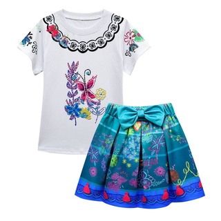 Niñas Mirabel Vestido Camiseta Y Falda 2 Piezas Traje Niños Encanto Ropa De Verano Conjunto Y Bolsa (3)