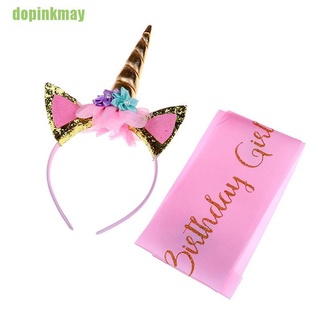 dopinkmay unicornio cumpleaños niña conjunto de oro purpurina unicornio diadema y rosa satén faja PAC (1)