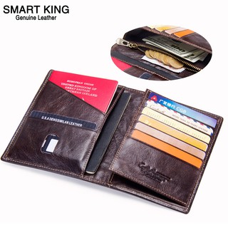 Smart King genuino cuero de vaca pasaporte bolsa cartera para hombres moda multifuncional titular de la tarjeta