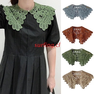 SURF Women Summer Sunscreen Lace Shawl Wrap Embroidery Paisley Floral Doll False Collar Half Shirt Pearl Buckle Hollow Crochet Decorative Poncho Capelet