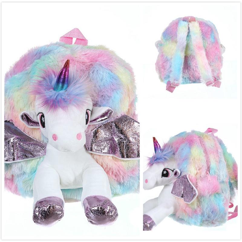 YQ unicornio mochila de felpa para niños lindo de dibujos animados bolsa de la escuela