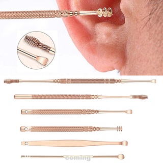 Removedor de cera para el cuidado de los oídos 6 unids/set limpiador de excavación cuchara de acero inoxidable Durable Circular