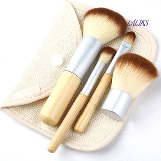 laliks - juego de 4 brochas de maquillaje de bambú con bolsa, herramientas de belleza (3)