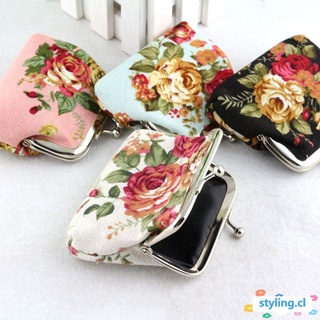 estilo vintage rosa flor pequeño estampado floral monederos cambio de bolsa mujer titular de la tarjeta retro mini cartera/multicolor