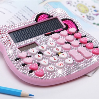 [Shenshen] 1pcs diamantes de imitación de cristal de Hello Kitty Mini Calculadora de plástico de moda energía Solar Calculadora estudiante oficina papelería (1)