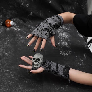 helisopus mujeres medio dedo mendigo estilo guantes para halloween negro rasgado punk oscuro cosplay decoración accesorios