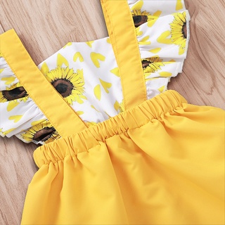 vestido de girasol con estampado de girasol con volantes para bebé recién nacido/verano (4)