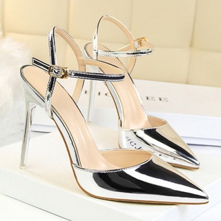 0913d elegante cuero de patente de las mujeres zapatos de tacón alto 10,5 cm tacones delgados de las mujeres sandalias