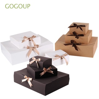 GOGOUP 5pcs Party Supplies Cardboard Package Jewelry Candy Storage Square Kraft Paper Box Cloth T-Shirt Scarf Pack Wedding Event DIY Craft Boxes with Ribbons Multi Size Gift Wrapping/Multicolor