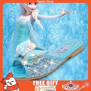 Nueva princesa congelada Elsa con zapatos de Disney antideslizante sandalias de suela suave zapatillas de niña