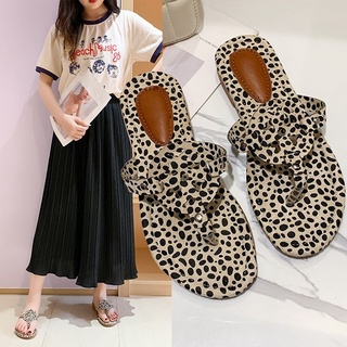 las mujeres de la moda de leopardo impresión zapatillas de verano zapatos flip flops pisos diapositivas más el tamaño
