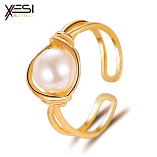 XESI Nuevo anillo de perlas dulce y simple, personalidad anudada por el anillo de la boca, anillo de dedo índice de dama