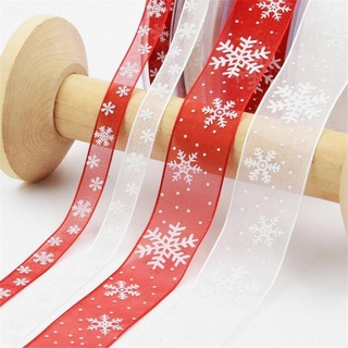10M Snowflake Printed Sheer Organza Trim Ribbon for Christmas Wedding Party Decor Gifts Decorations