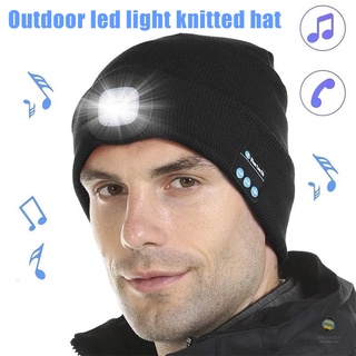 LED Bluetooth Beanie Hat with LED Headlight Lighted Beanie Cap Rechargeable with Wireless Bluetooth Winter Warm Knit Hat