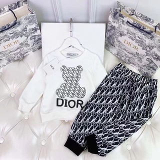 1 conjunto Dior Kids Boutique manga corta + pantalones cortos niño niña niño bebé Unsex moda conjunto Musim Panas bebé niño algodón Kartun camiseta niño (1)