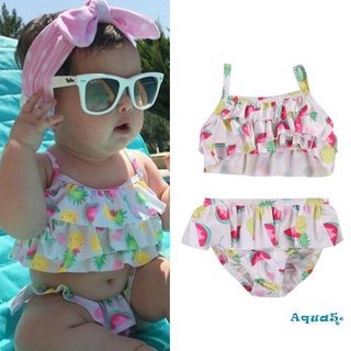 Aqq-Dz-Baby niñas 2 piezas traje de baño, volantes sin mangas Bikini Tops + pantalones cortos fondos de fruta impresión traje de baño
