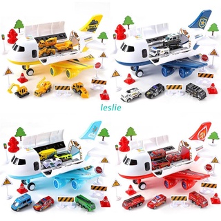 LES 18pcs Children Inertia Plane Model Toy Set Large Storage Transport Aircraft with 6pcs Alloy Casing Vehicles and 11pcs Road Sign Kids Birthday Gift